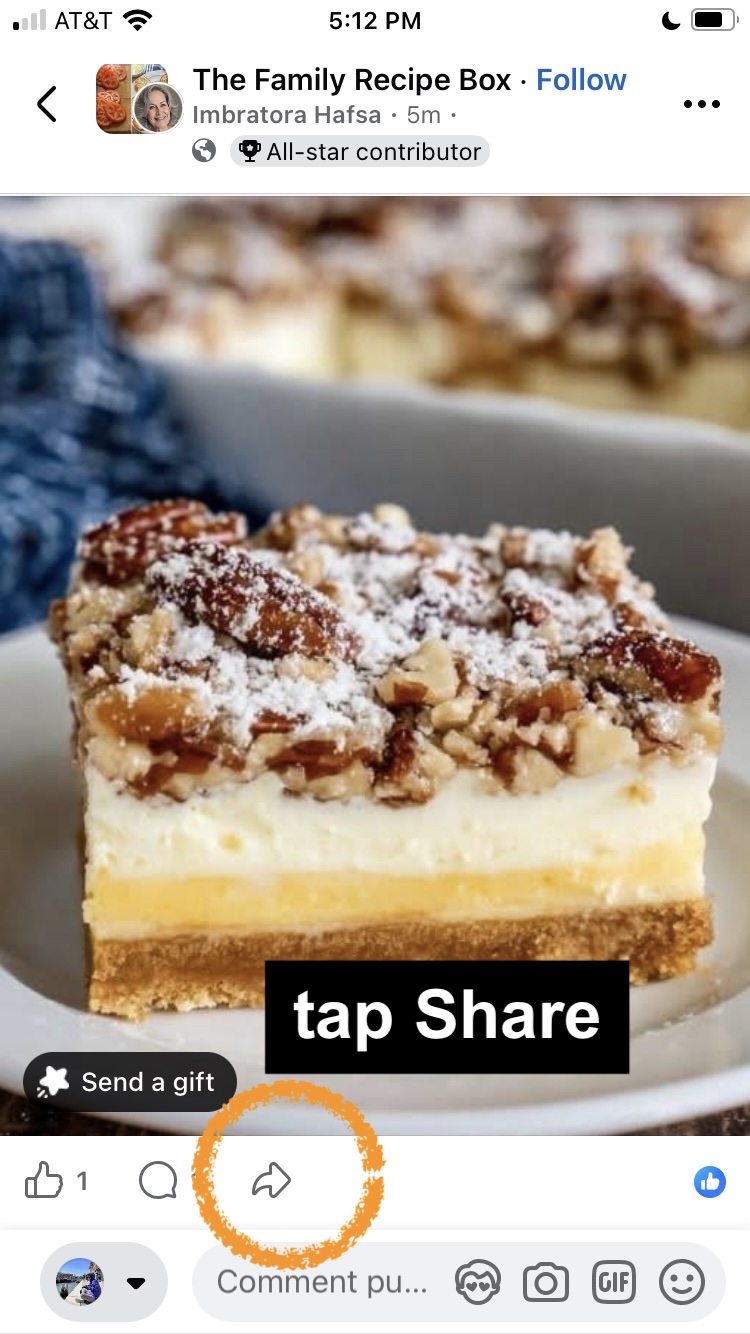 Facebook post with the Share arrow circled