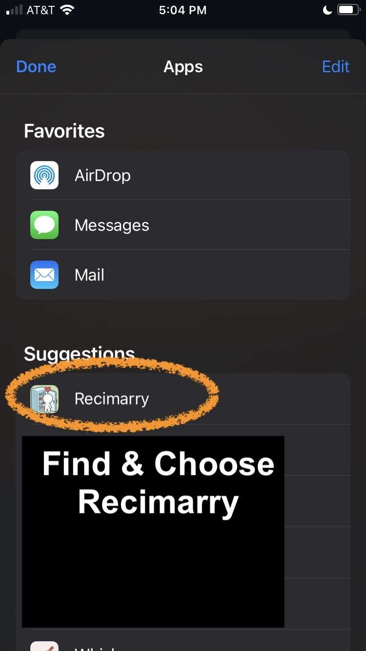 iOS Apps list with Recimarry circled under Suggestions
