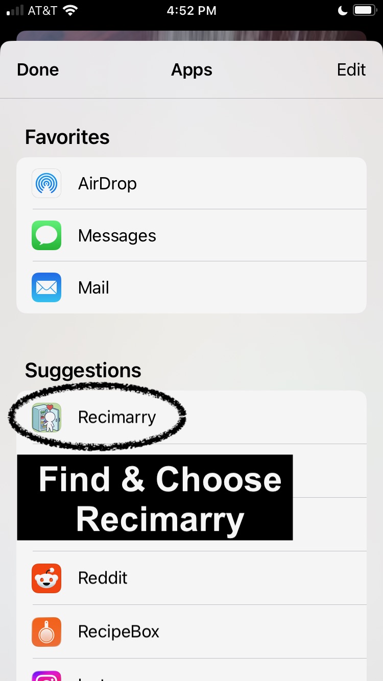 iOS Apps list with Recimarry circled under Suggestions