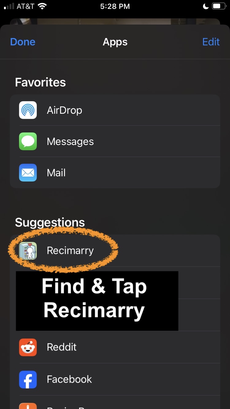 iOS Apps list with Recimarry circled under Suggestions